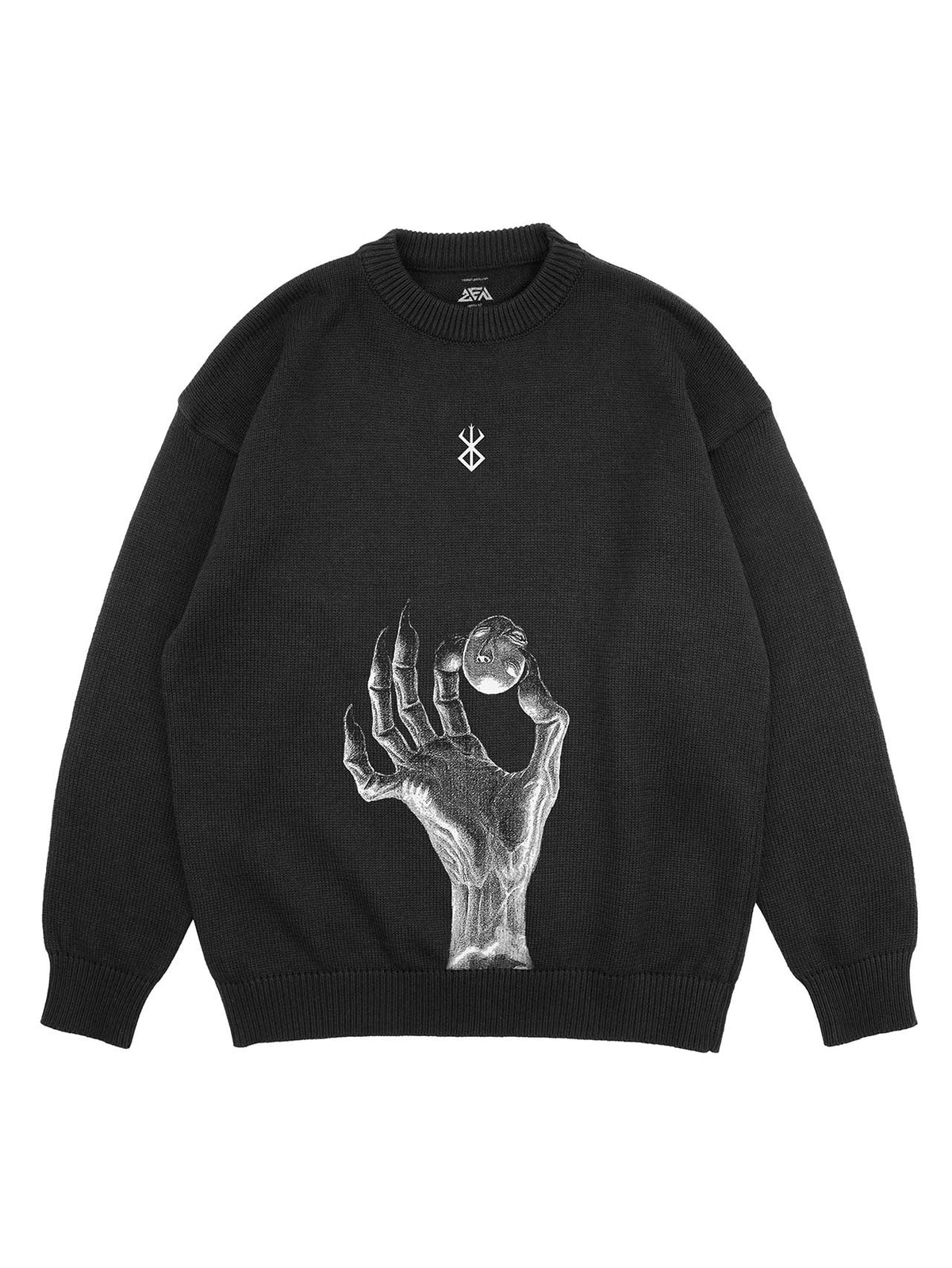 A sweater with anime-inspired design, blending manga shonen style with modern streetwear aesthetic.