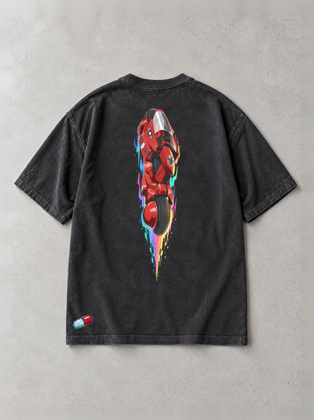 Neon Bike Streak Vintage Tee - Akira-inspired design by Torazen, back view