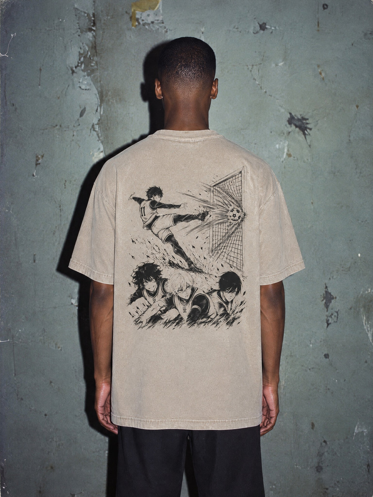 BL-LCK ✦ Goalmouth Volley Vintage Tee by Torazen, worn on model
