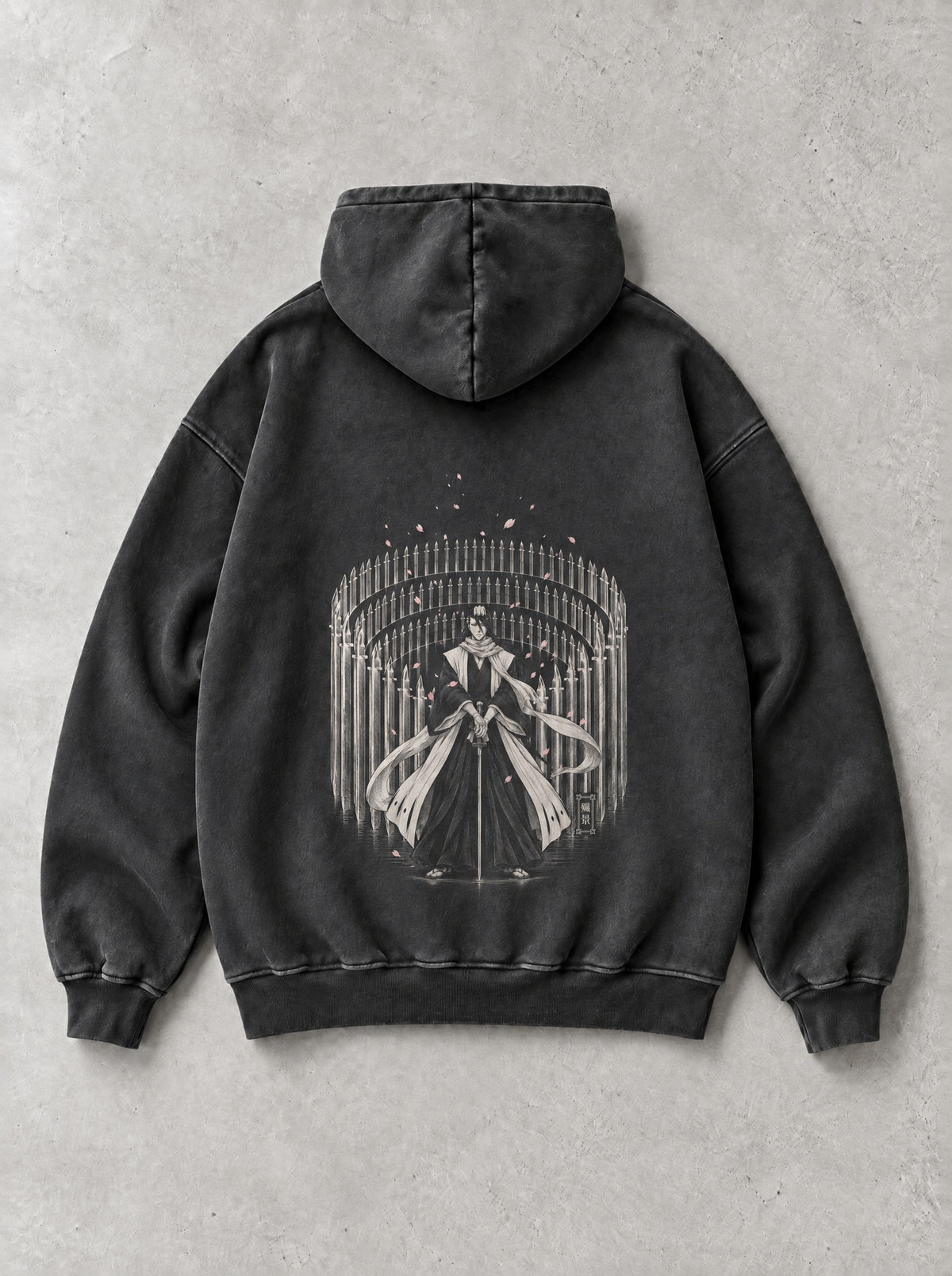 Petal Steel Circle Vintage Hoodie - Bleach-inspired design by Torazen, back view