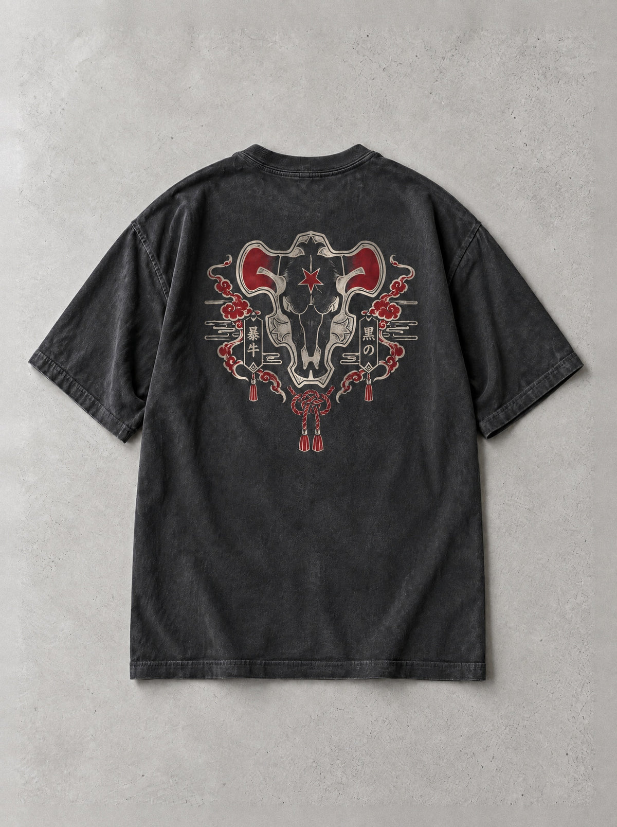 Black Bulls Vintage Tee - Black Clover-inspired design by Torazen, back view