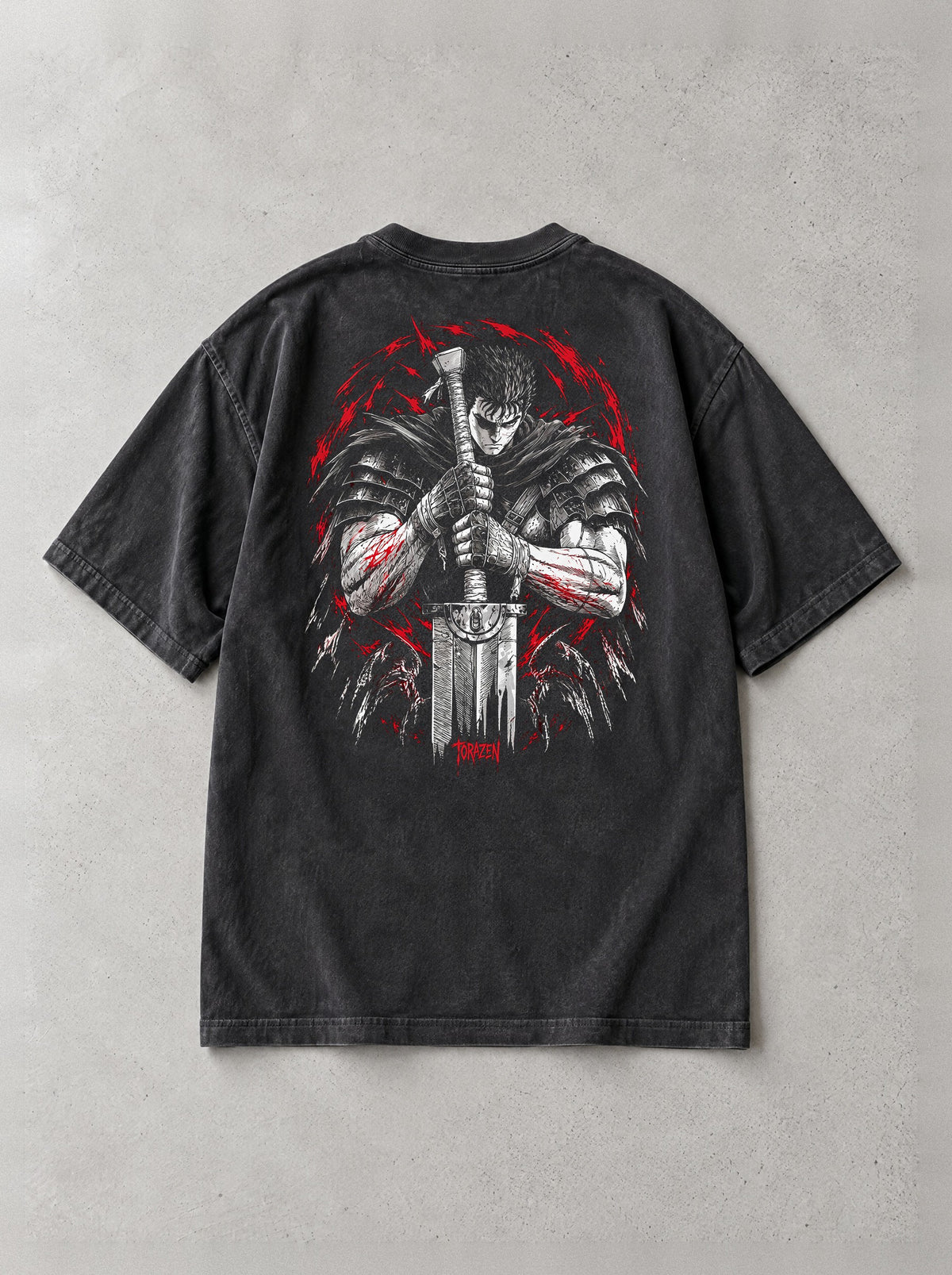 Iron Oath Kneel Vintage Tee - Berserk-inspired design by Torazen, back view
