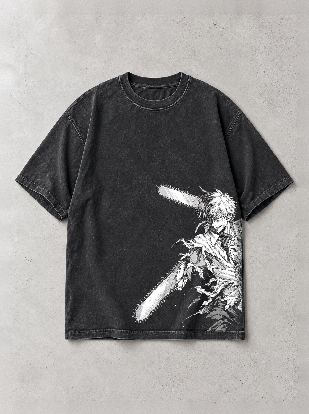 Chainsaw Grin Flank Vintage Tee - Chainsaw Man-inspired design by Torazen, front view