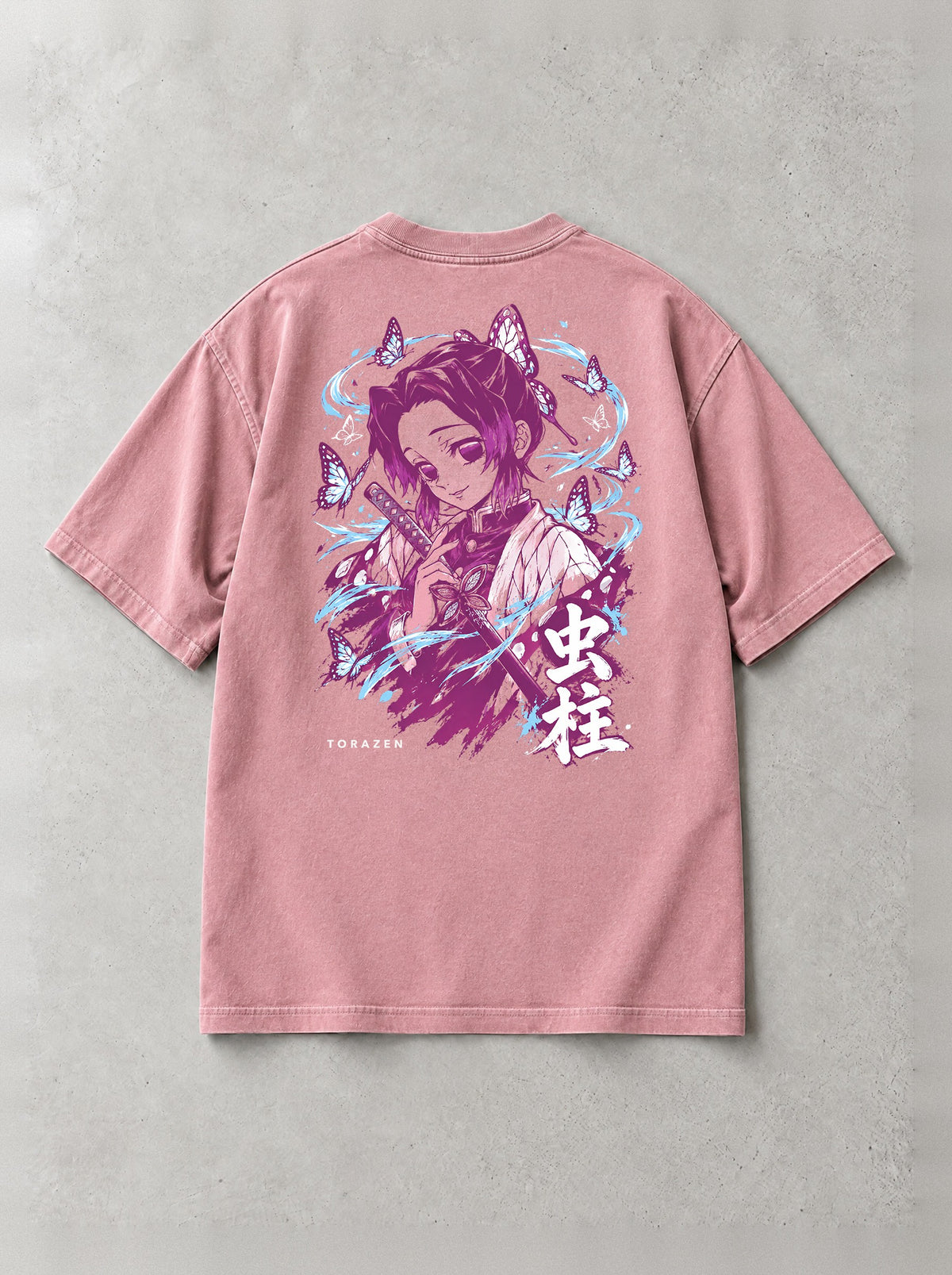 Butterfly Pillar Vintage Tee - Demon Slayer-inspired design by Torazen, back view