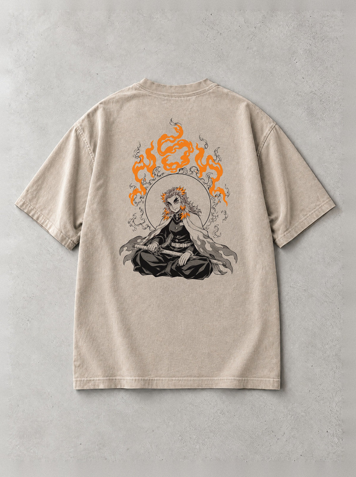 Flame Ring Meditation Vintage Tee - Demon Slayer-inspired design by Torazen, back view