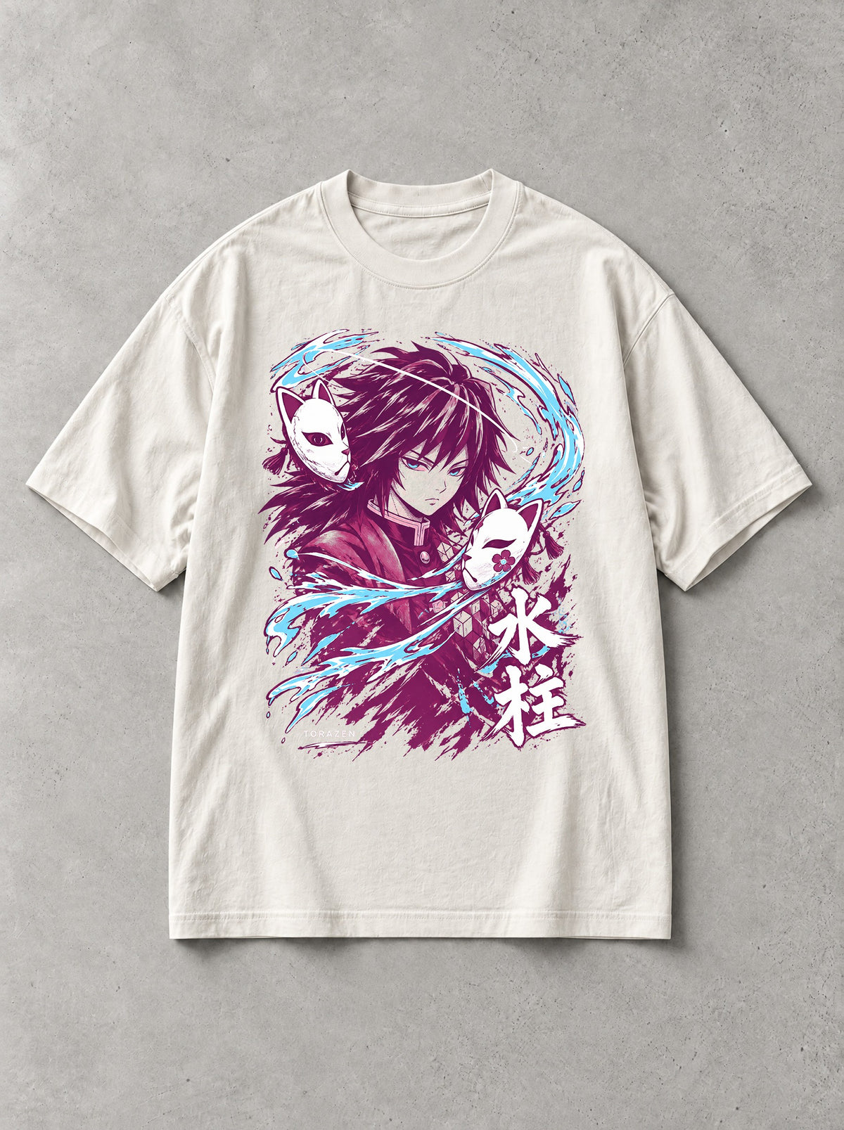Water Pillar Masks Vintage Tee - Demon Slayer-inspired design by Torazen, front view