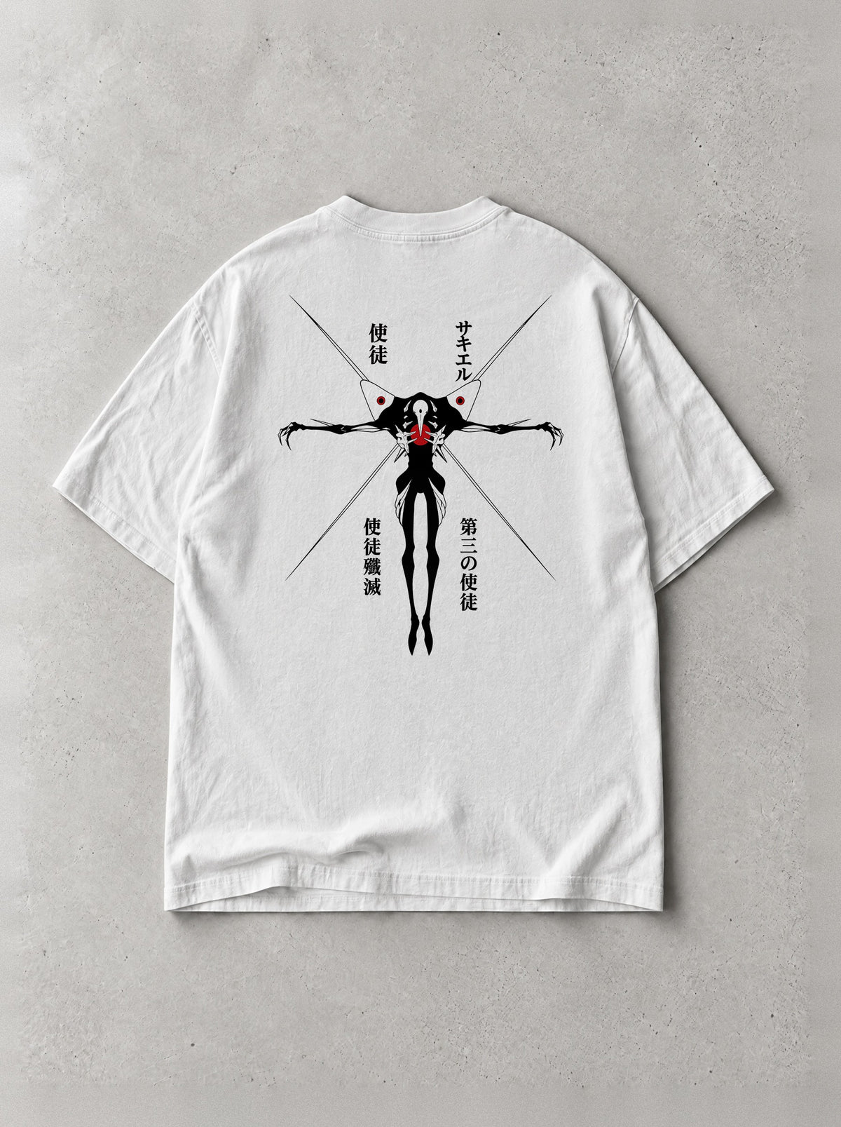 Third Angel Crucifix Vintage Tee - Evangelion-inspired design by Torazen, back view