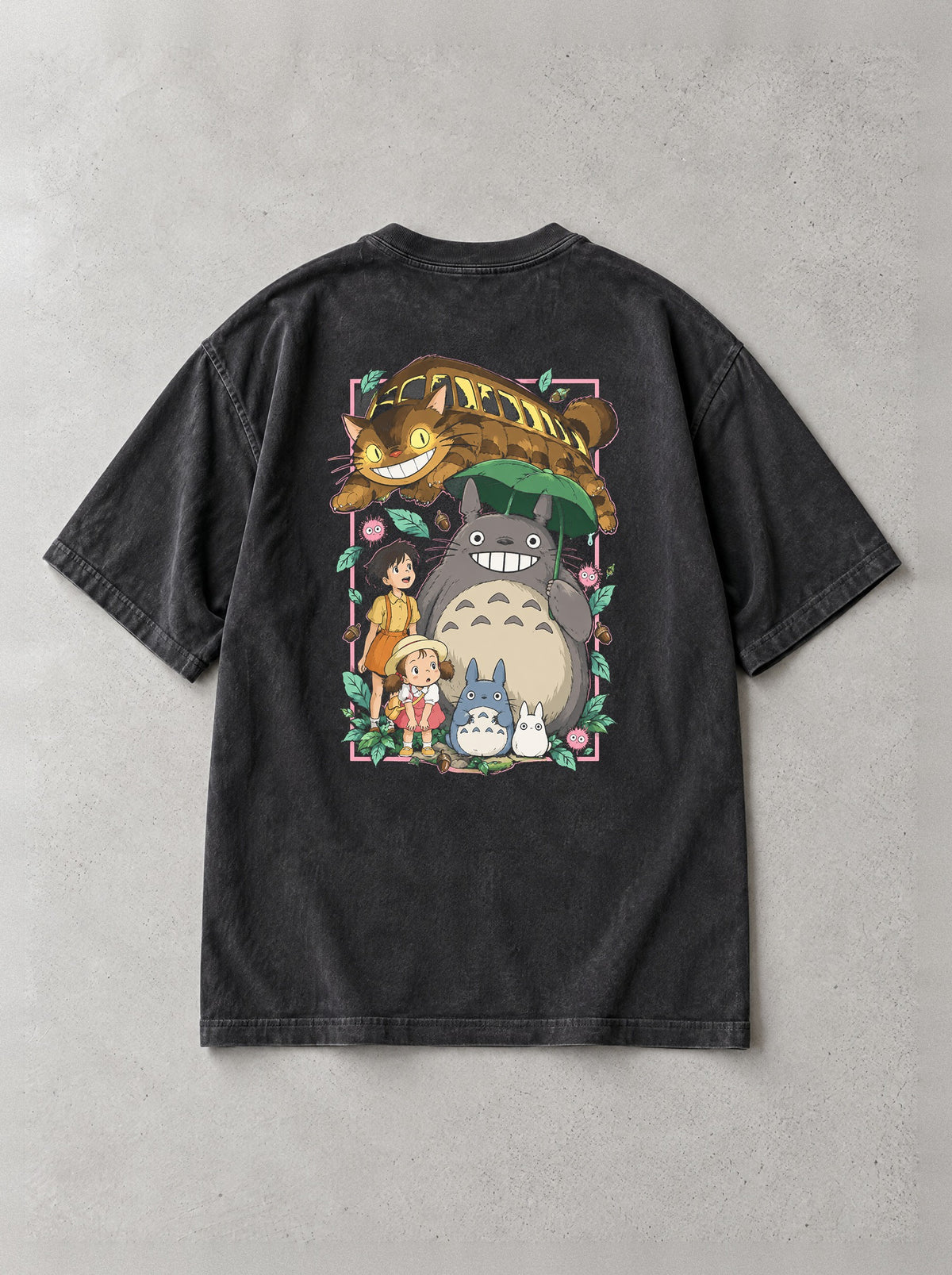 Forest Spirit Bus Stop Vintage Tee - Studio Ghibli-inspired design by Torazen, back view