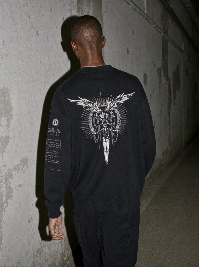D-NOTE ✦ Fallen Shinigami x Light Knitted Sweater on-model PDP image