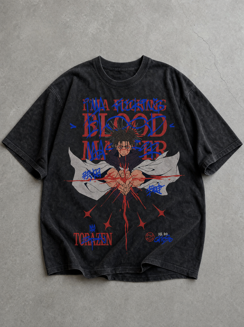 Blood Master Vintage Tee - front flat lay on concrete, vintage-washed vintage tee