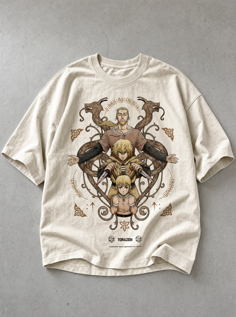 Runic Bloodline Vintage Tee - front flat lay on concrete, vintage-washed vintage tee