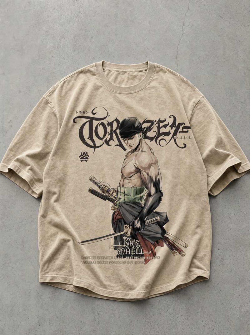 King of Hell Vintage Tee - front flat lay on concrete, vintage-washed vintage tee