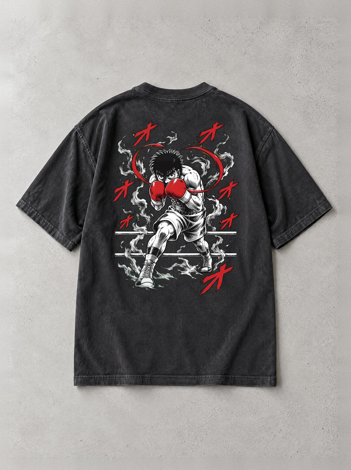 Dempsey Roll Rush Vintage Tee - Hajime no Ippo-inspired design by Torazen, back view
