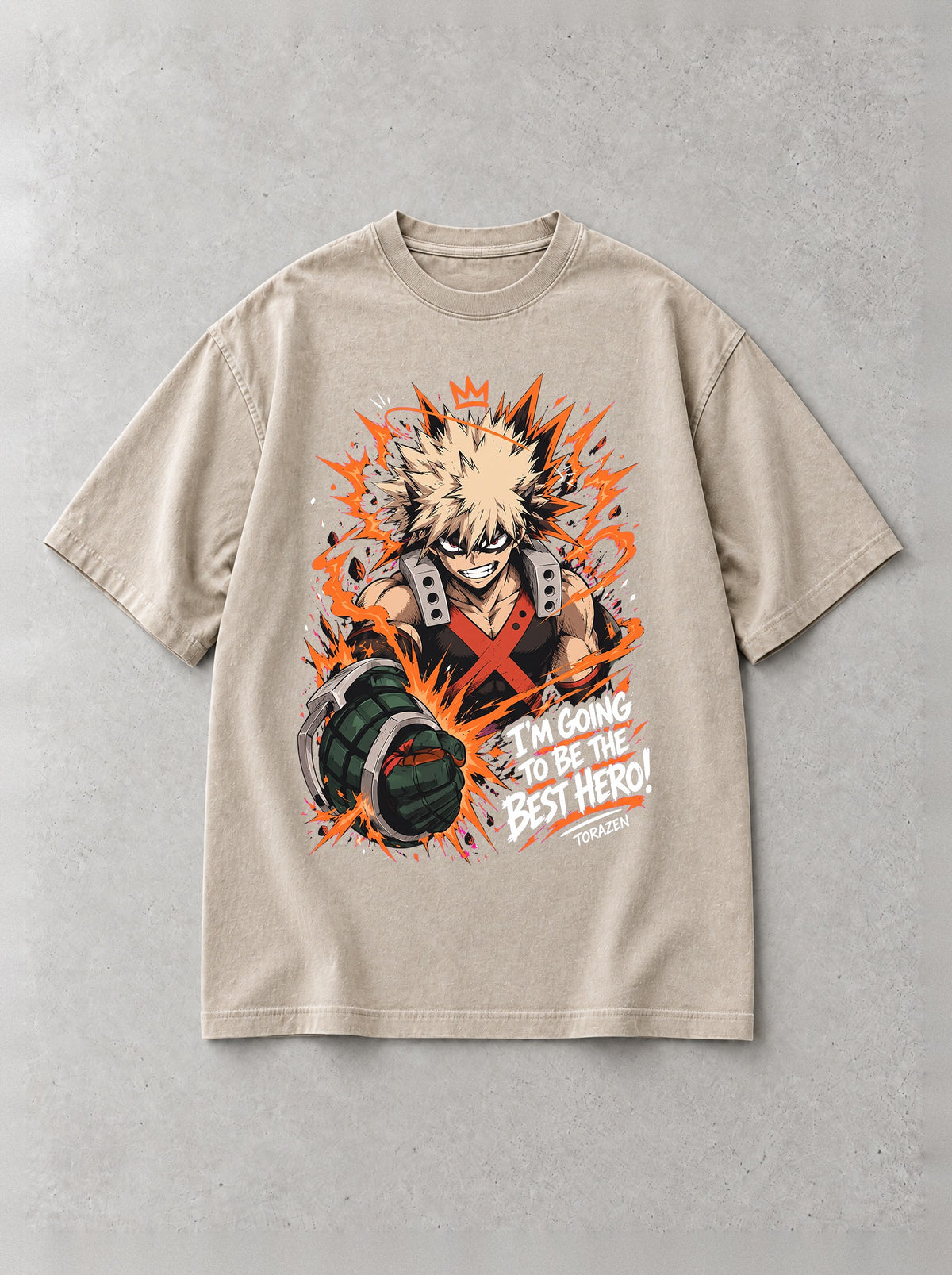 Explosive Ambition Vintage Tee - My Hero Academia-inspired design by Torazen, front view