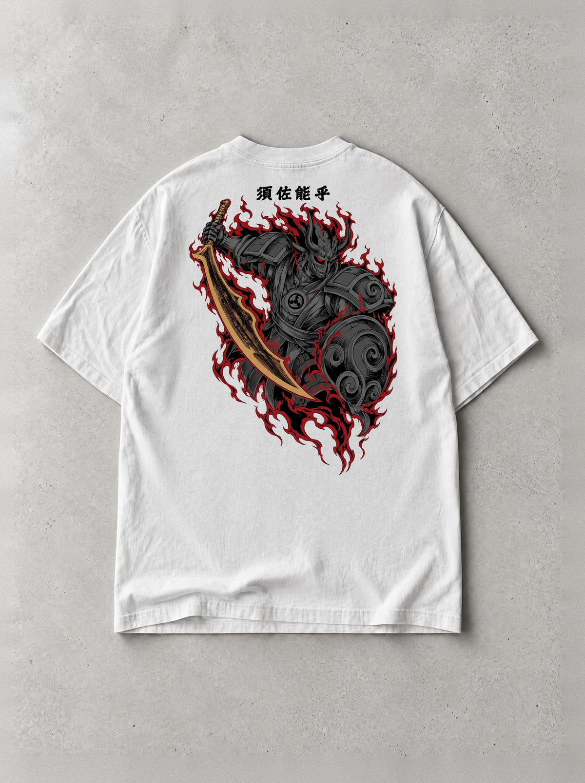 Susanoo Flame Guard Vintage Tee - Naruto-inspired design by Torazen, back view