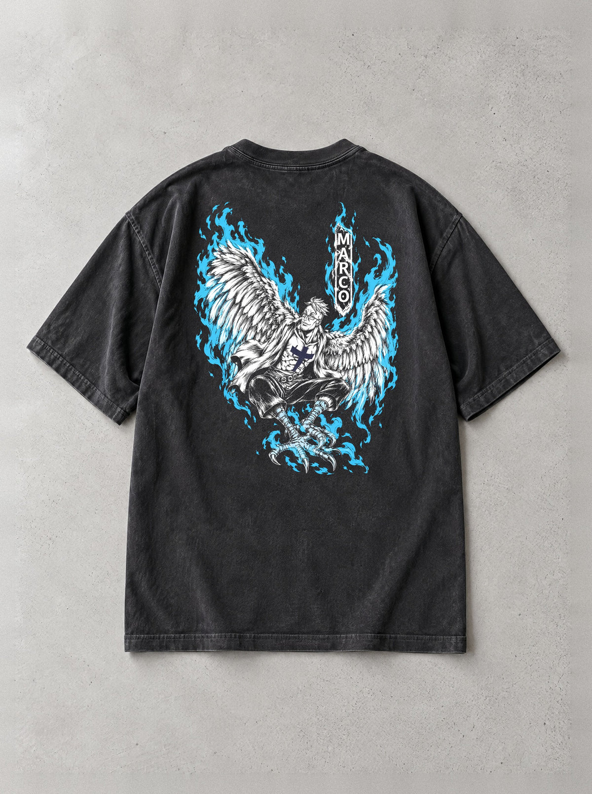 Blue Phoenix Flight Vintage Tee - One Piece-inspired design by Torazen, back view
