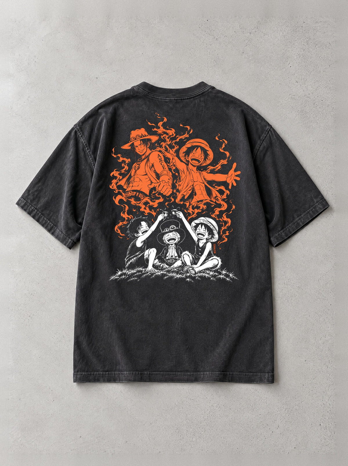 Brothers Oath Flame Vintage Tee - One Piece-inspired design by Torazen, back view
