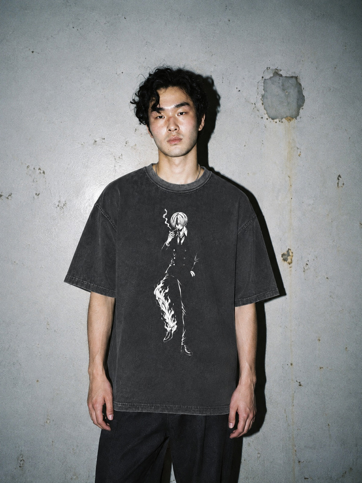OP ✦ Smoke And Flame Leg Vintage Tee by Torazen, worn on model