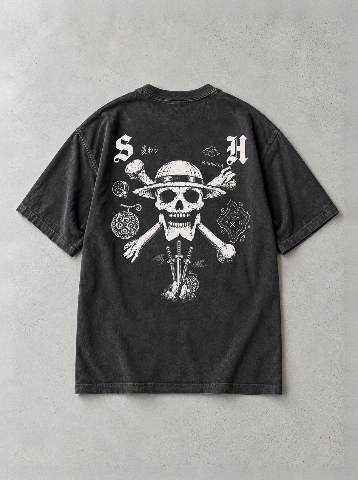 Straw Hat Crossbones Vintage Tee - One Piece-inspired design by Torazen, back view