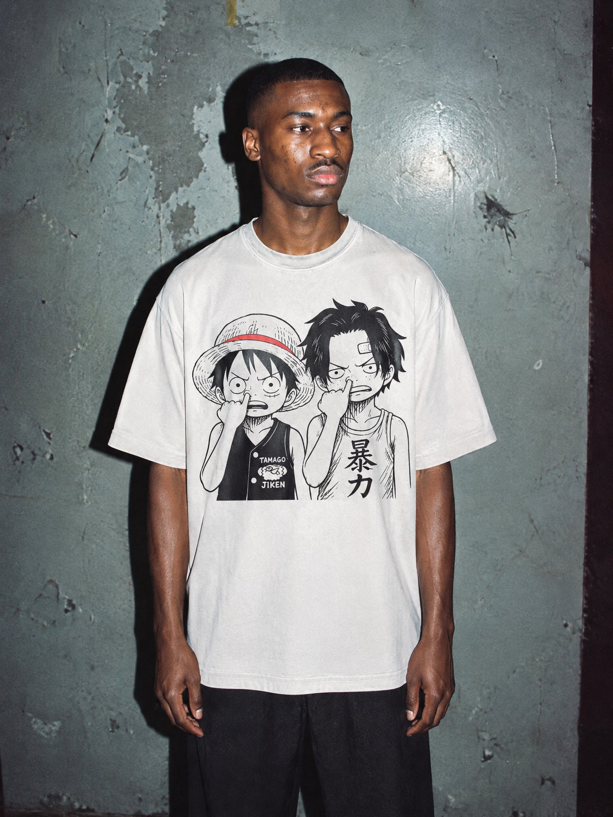 OP ✦ Troublemaker Brothers Vintage Tee by Torazen, worn on model