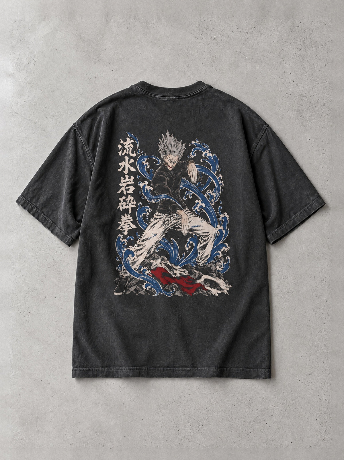 Flowing Water Fist Vintage Tee - One Punch Man-inspired design by Torazen, back view