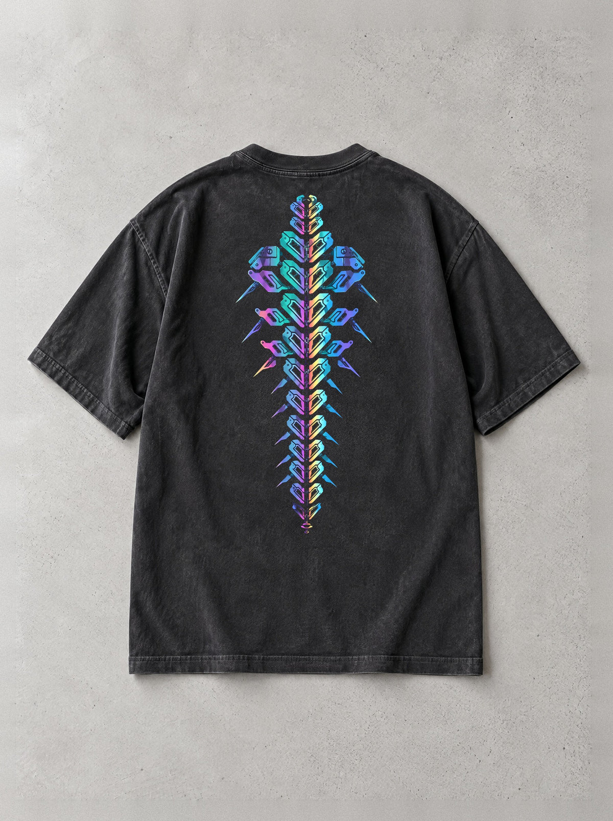 Chrome Spine Vintage Tee - Cyberpunk Edgerunners-inspired design by Torazen, back view