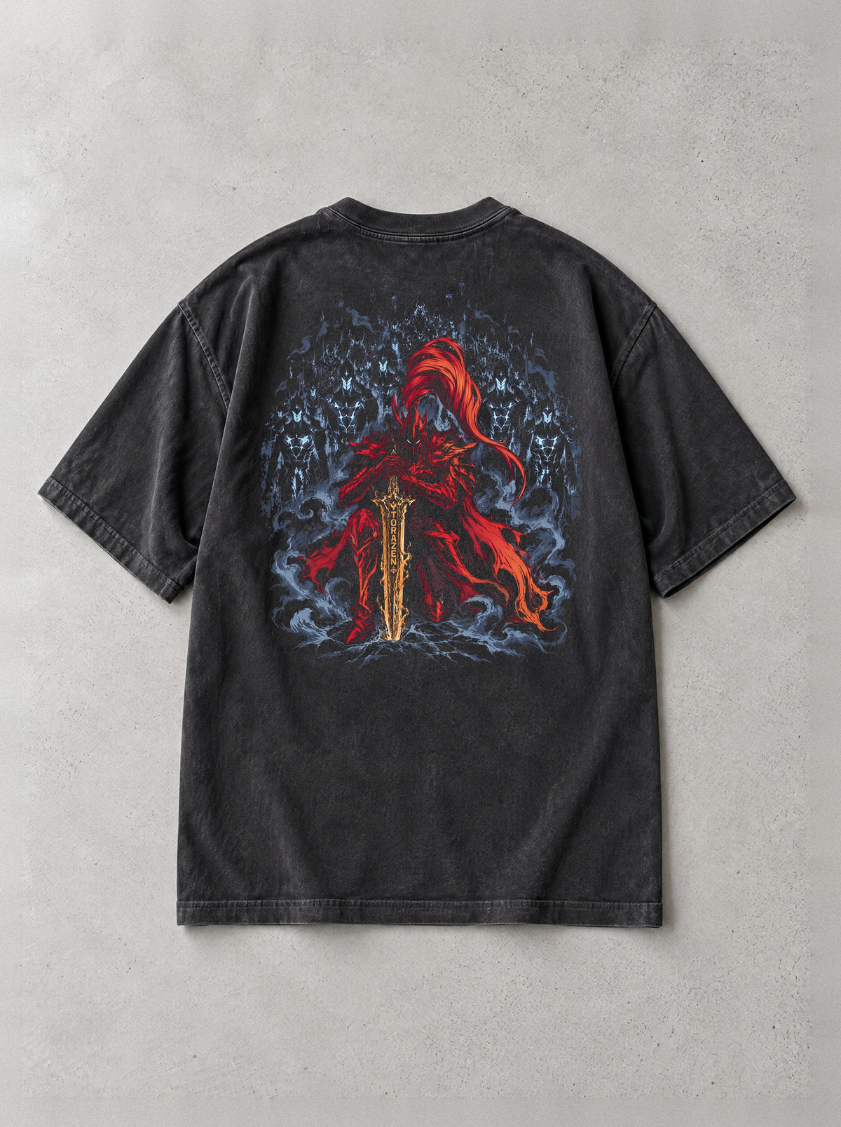 Blood Red Knight Vintage Tee - Solo Leveling-inspired design by Torazen, back view