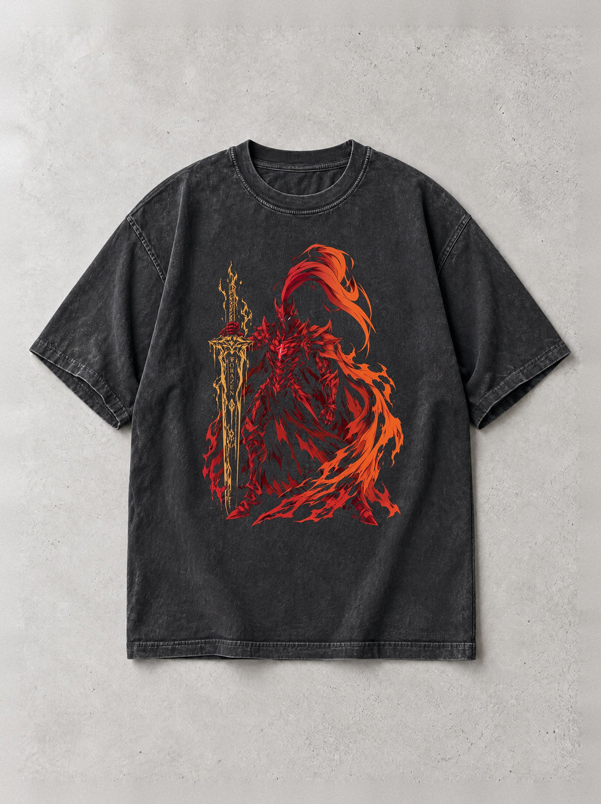 Crimson Commander Vintage Tee - Solo Leveling-inspired design by Torazen, front view