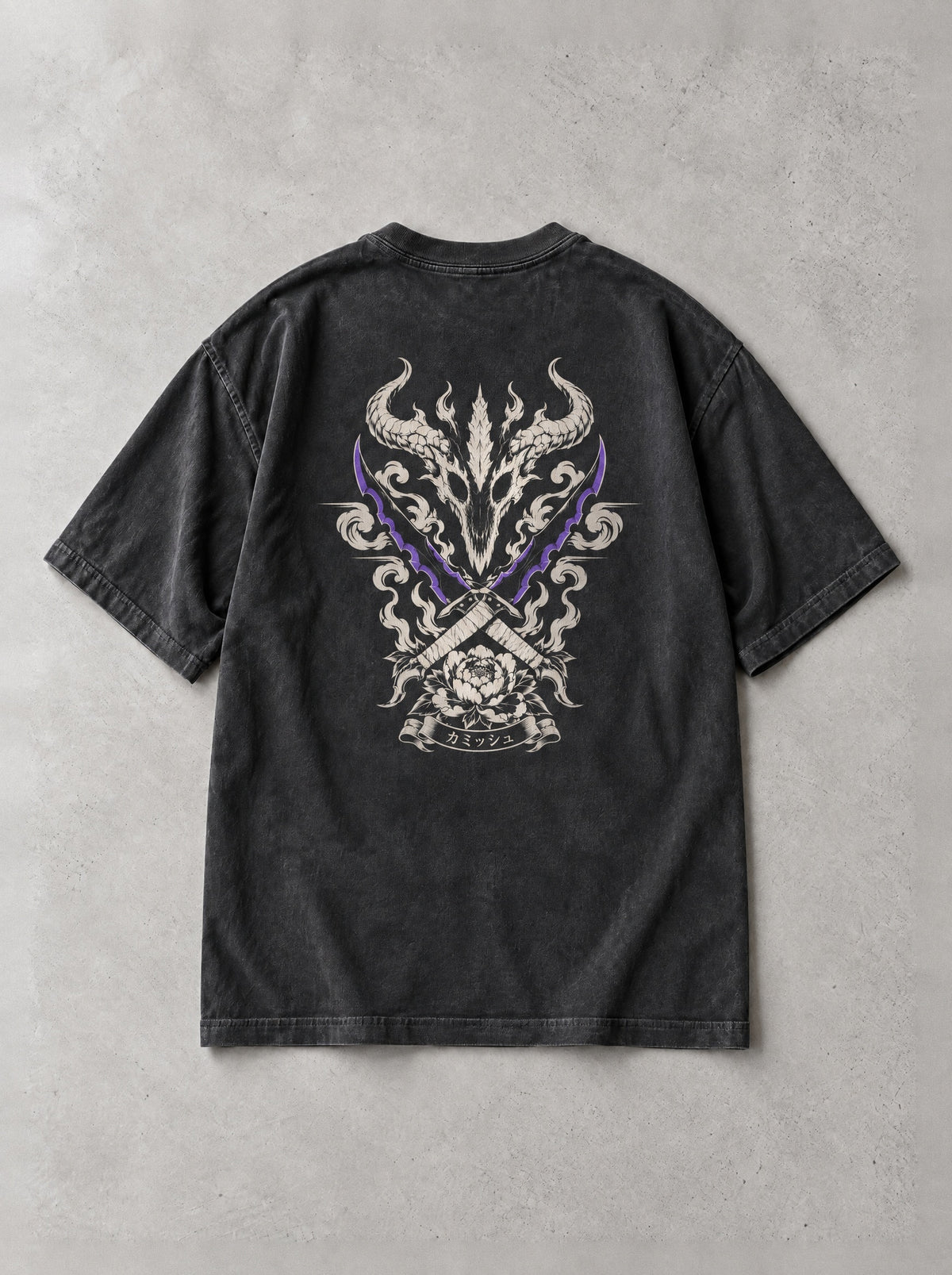 Kamish's Wrath Vintage Tee - Solo Leveling-inspired design by Torazen, back view
