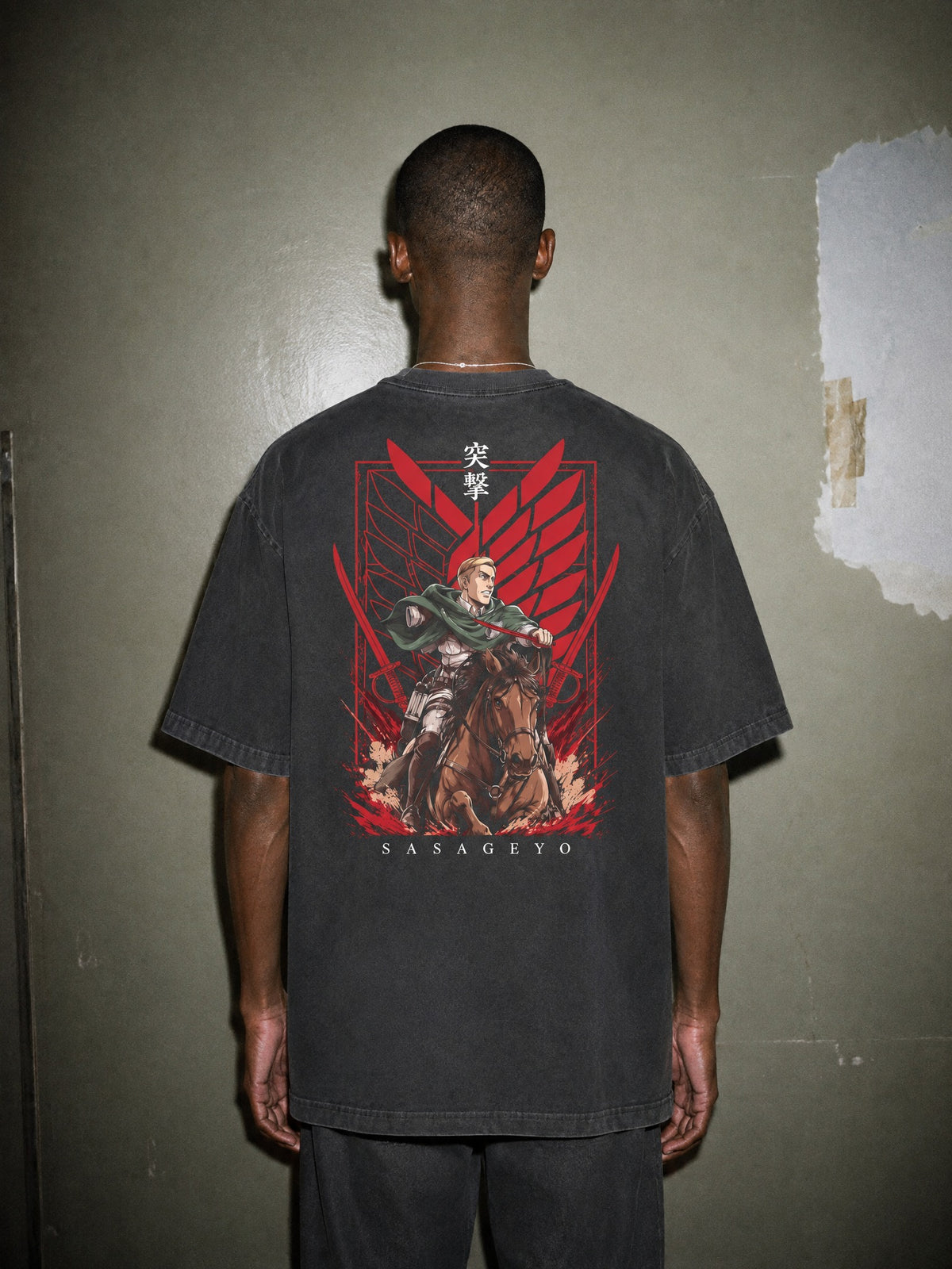 AOT ✦ Sasageyo Charge Vintage Tee by Torazen, worn on model