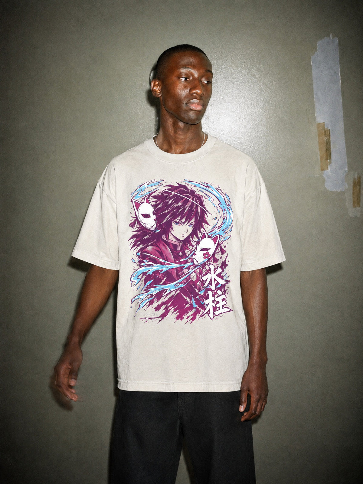 D-SLYR ✦ Water Pillar Masks Vintage Tee by Torazen, worn on model