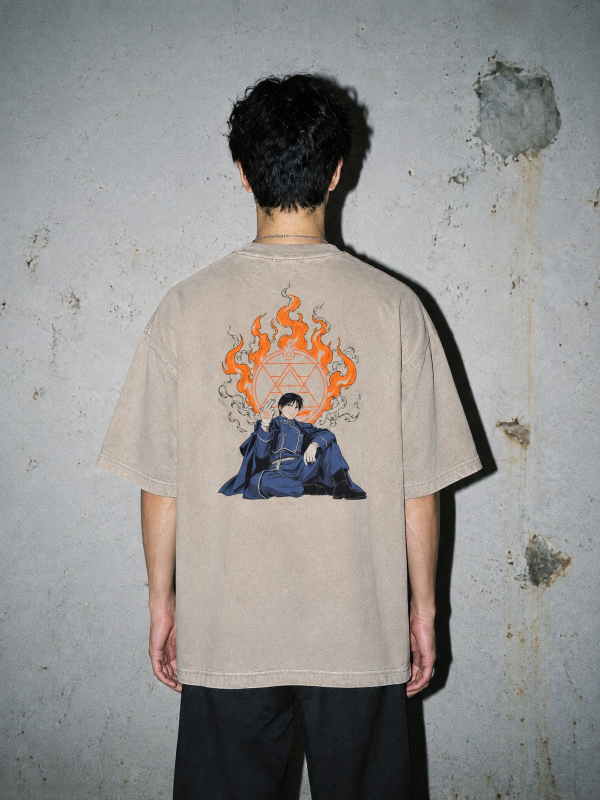FMA ✦ Flame Circle Snap Vintage Tee by Torazen, worn on model