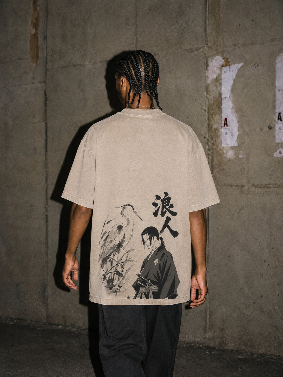 OTH ✦ Wandering Ronin Heron Vintage Tee by Torazen, worn on model