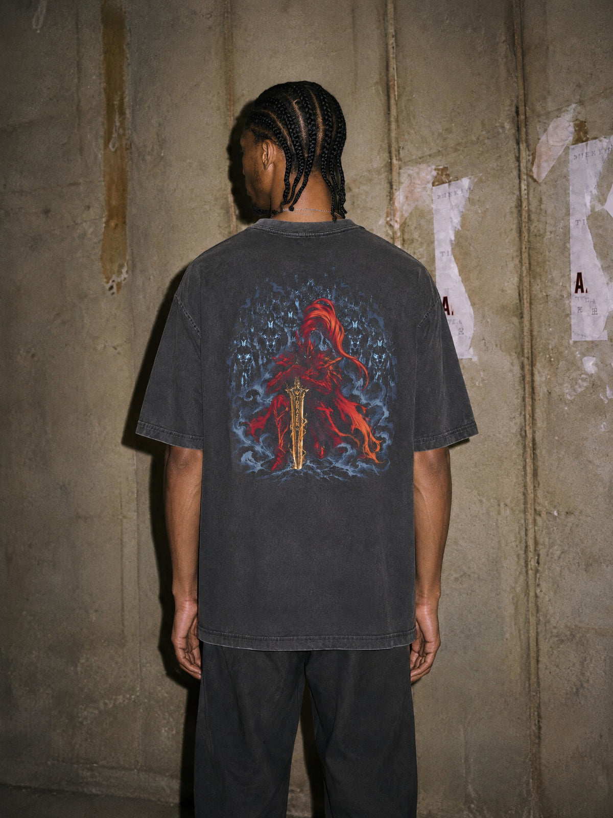 SOLO-LVL ✦ Blood Red Knight Vintage Tee by Torazen, worn on model