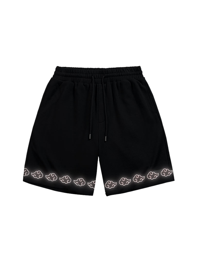 A shorts with anime-inspired design, blending manga shonen style with modern streetwear aesthetic.