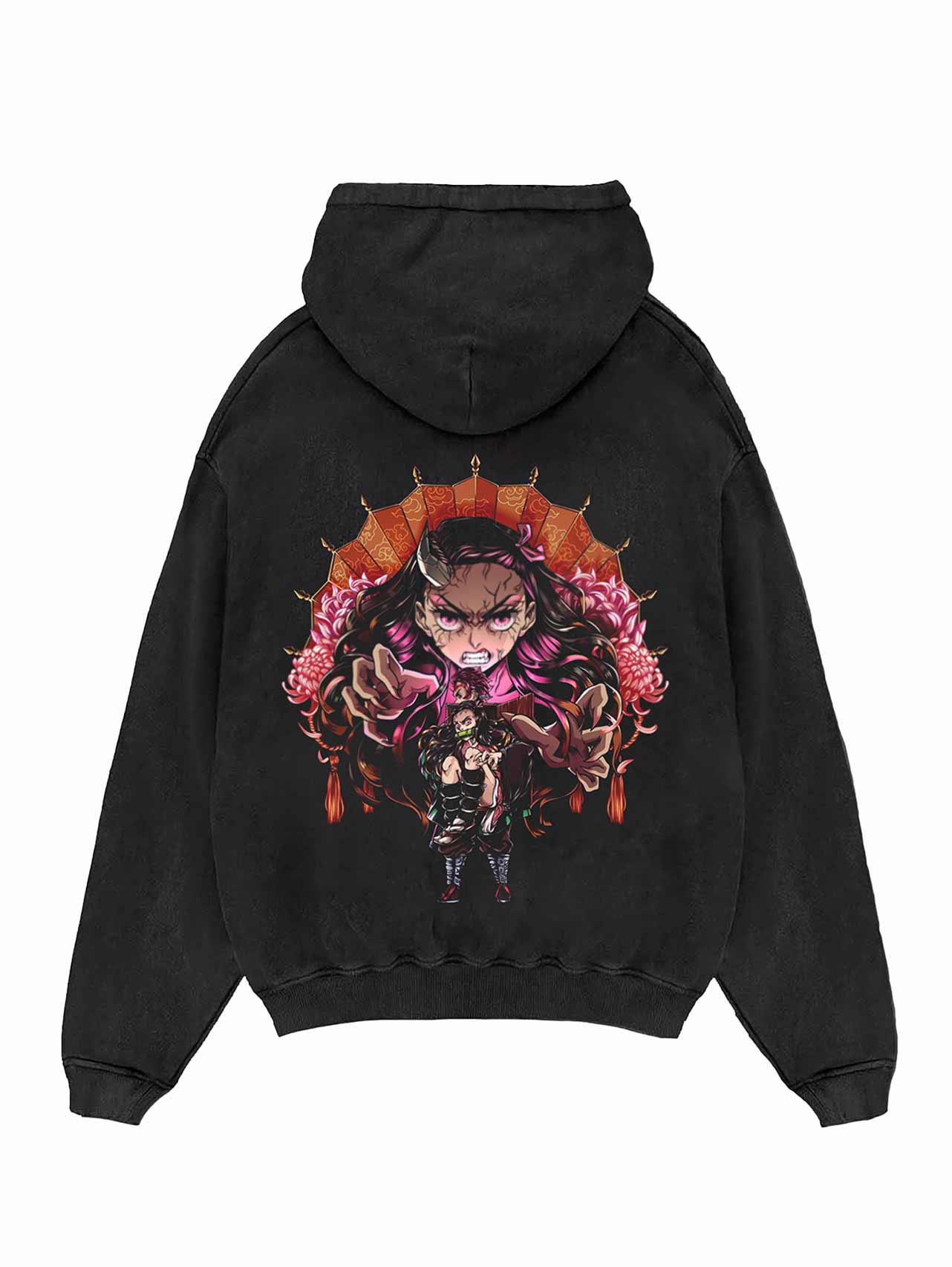 A hoodie with anime-inspired design, blending manga shonen style with modern streetwear aesthetic.