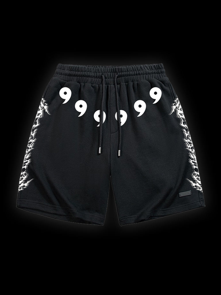 A shorts with anime-inspired design, blending manga shonen style with modern streetwear aesthetic.