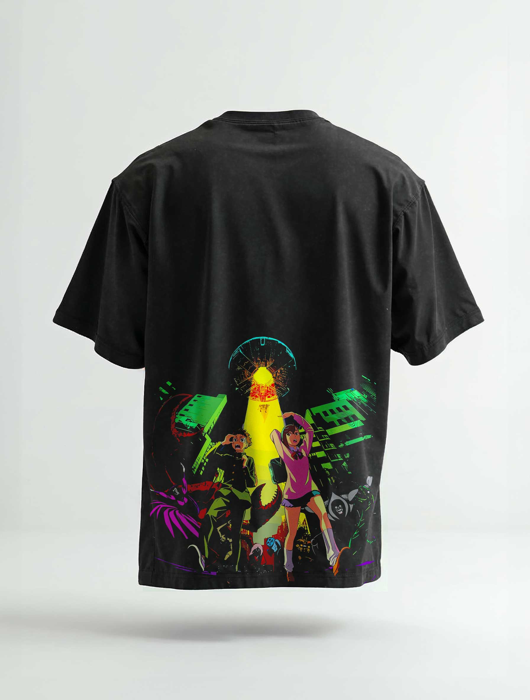 A t-shirt with anime-inspired design, blending manga shonen style with modern streetwear aesthetic.
