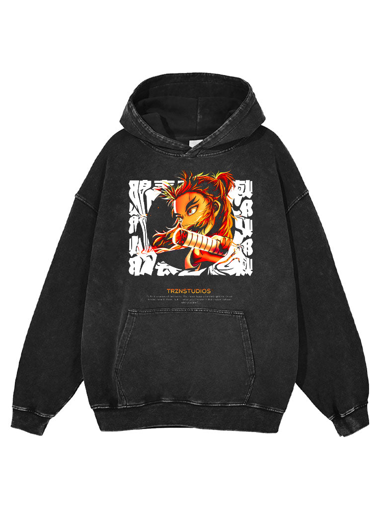 A hoodie with anime-inspired design, blending manga shonen style with modern streetwear aesthetic.