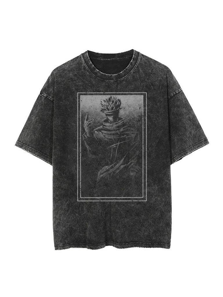 anime-inspired tee with blindfolded sorcerer divine sorcerer vintage tee design