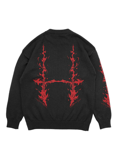 anime-inspired sweater with blood manipulator piercing blood knitted sweater design