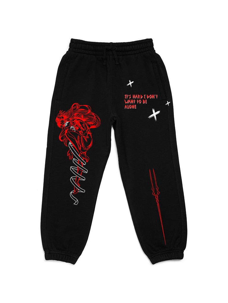 A pants with anime-inspired design, blending manga shonen style with modern streetwear aesthetic.