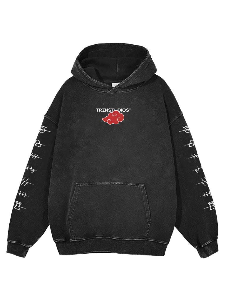 A hoodie with anime-inspired design, blending manga shonen style with modern streetwear aesthetic.