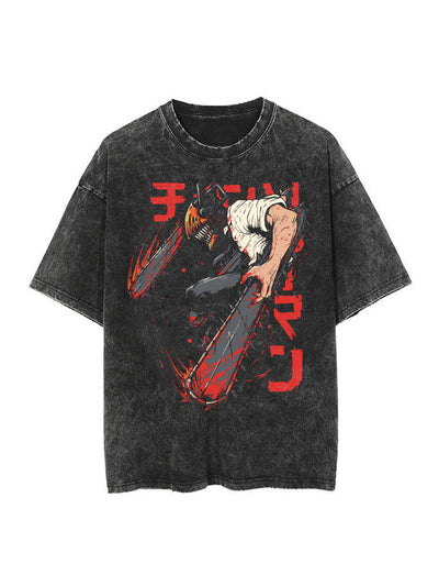 anime-inspired tee with chainsaw fiend hybrid vintage tee design
