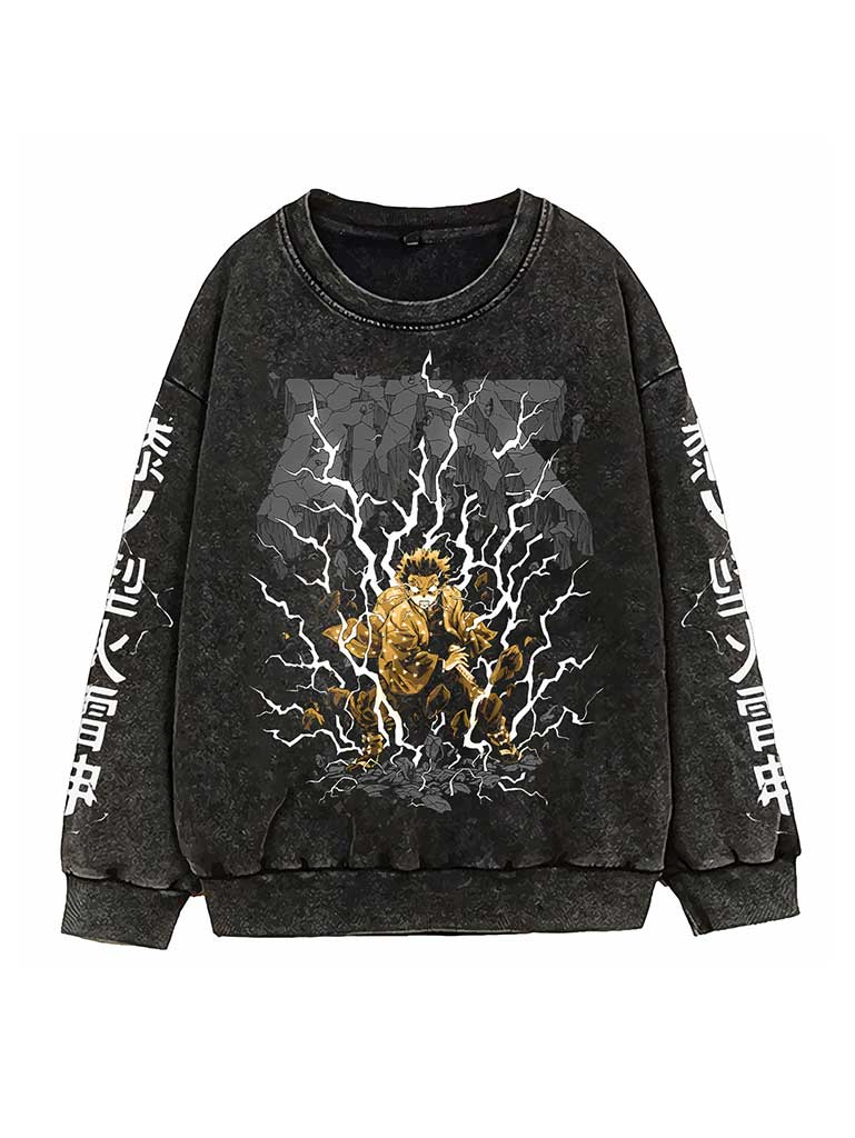 A sweatshirt with anime-inspired design, blending manga shonen style with modern streetwear aesthetic.