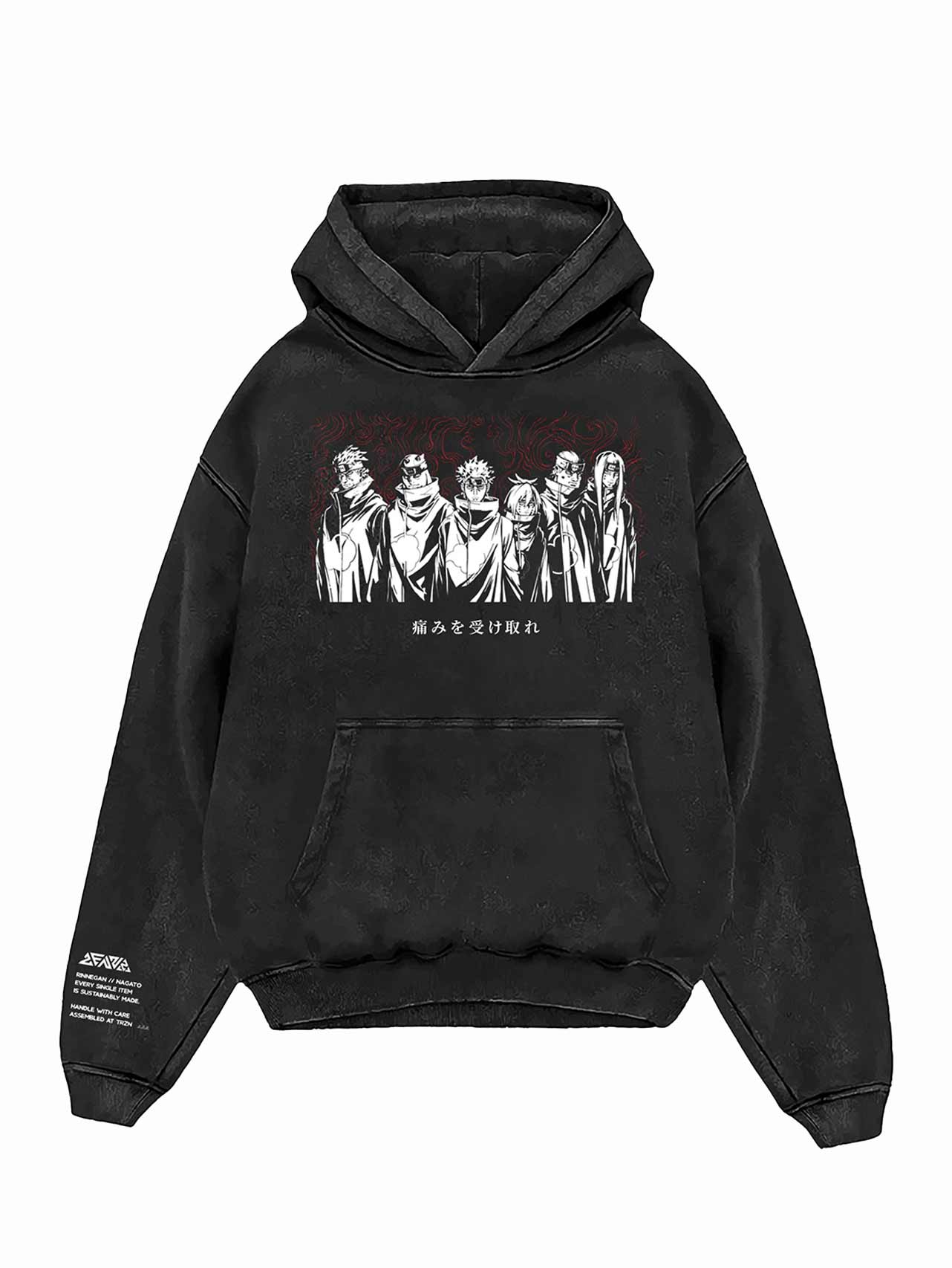 A hoodie with anime-inspired design, blending manga shonen style with modern streetwear aesthetic.