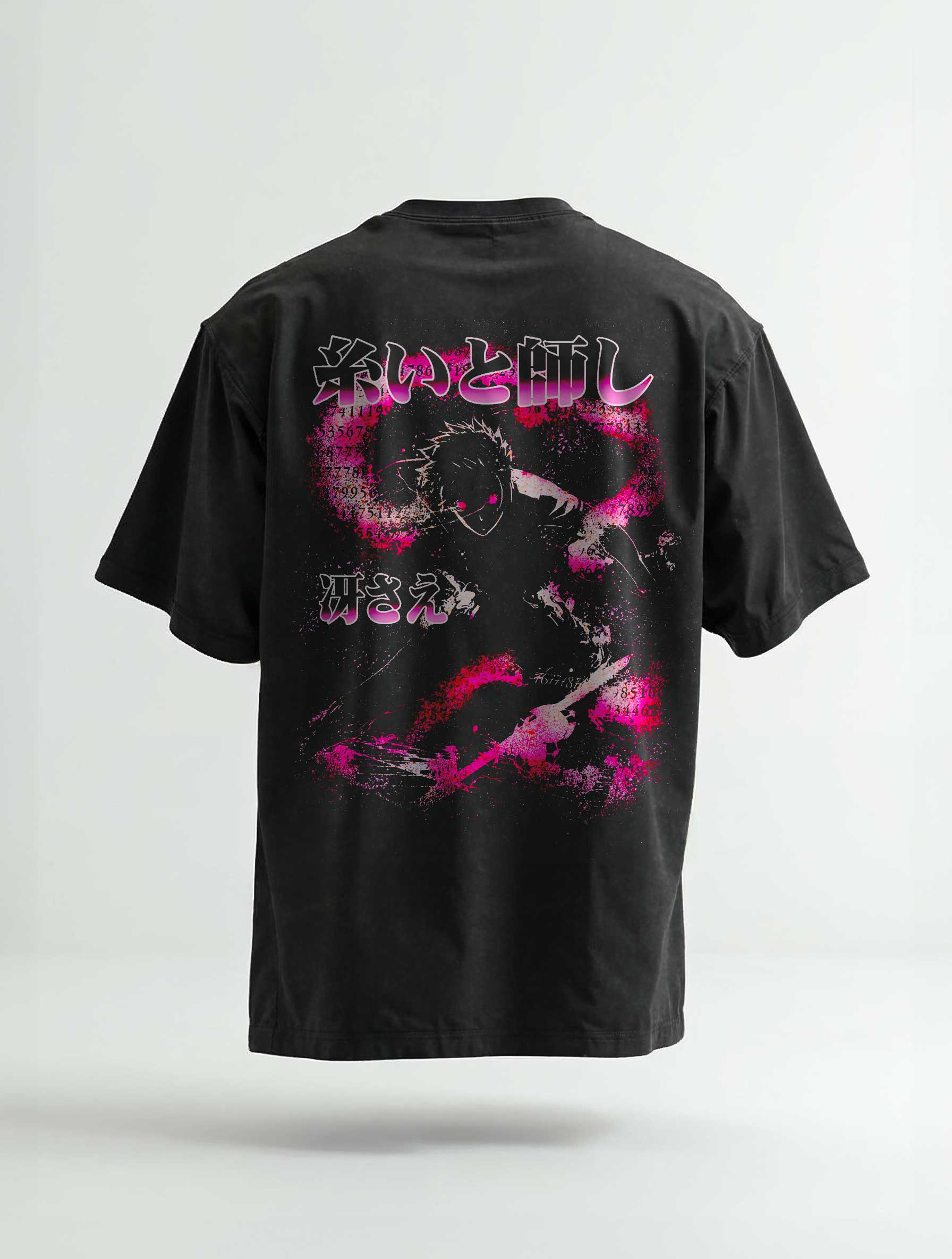 A t-shirt with anime-inspired design, blending manga shonen style with modern streetwear aesthetic.