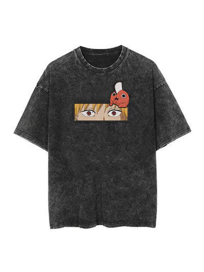 anime-inspired tee with chainsaw fiend x chainsaw devil embroidery tee design