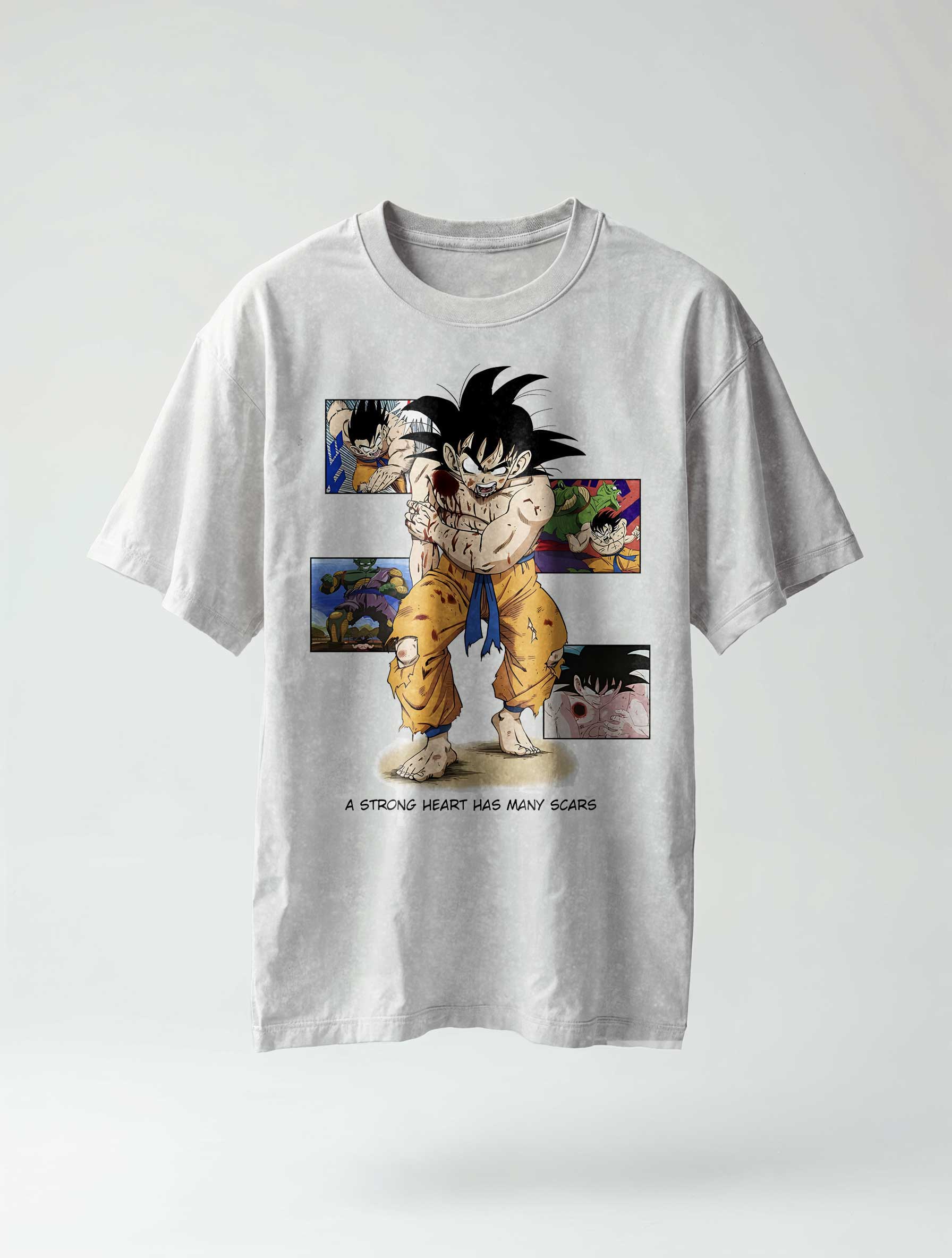 A t-shirt with anime-inspired design, blending manga shonen style with modern streetwear aesthetic.