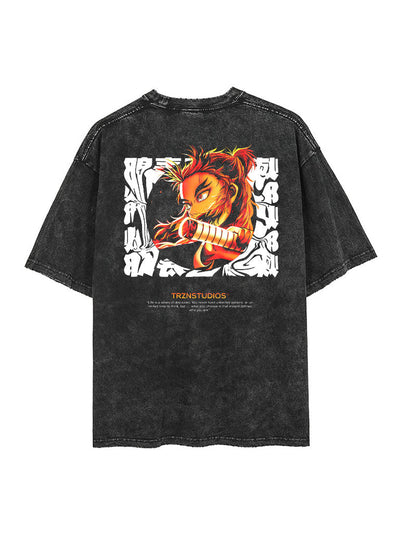 anime-inspired tee with flame hashira 2-sided vintage tee design